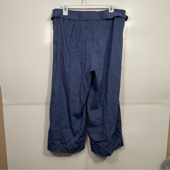 J. Jill Navy Blue Wide Leg Cropped Linen Pants - Picture 2 of 5
